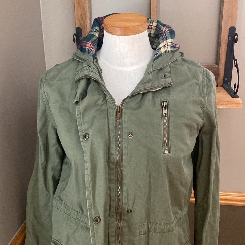 Mine olive green & plaid utility jacket with hood size large - Picture 4 of 9
